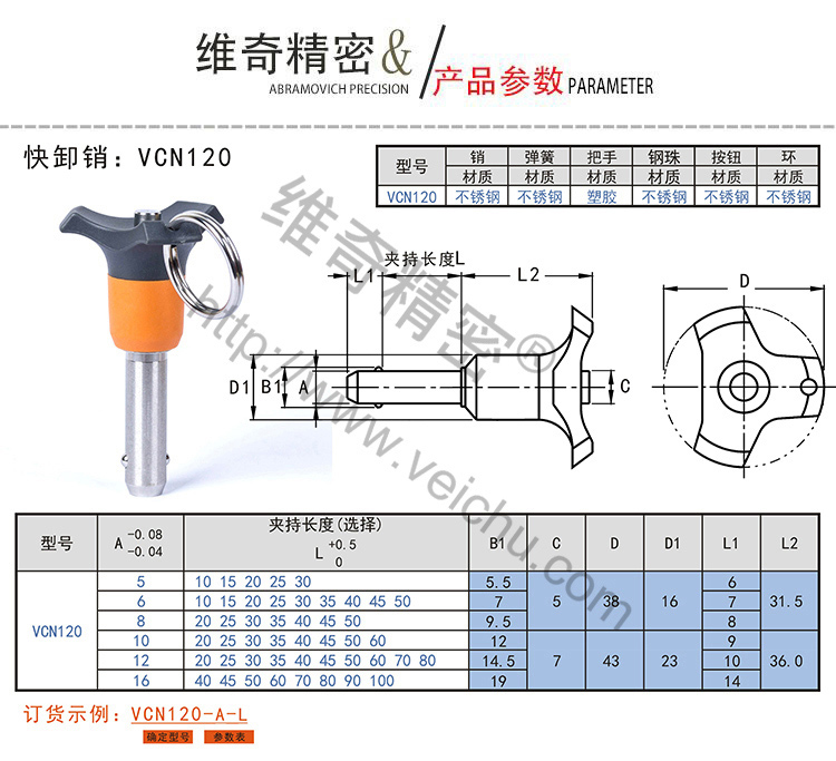 VCN120快卸銷快拔銷規(guī)格表