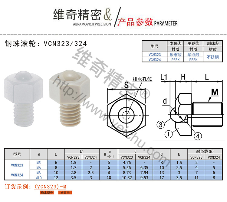 VCN323萬向滾珠規(guī)格表