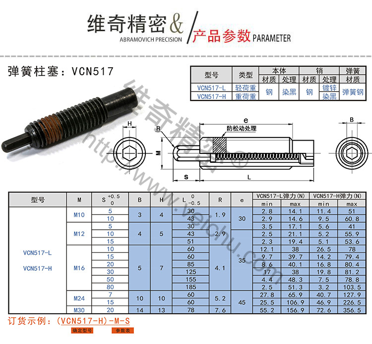 VCN517六角銷彈簧柱塞規(guī)格表