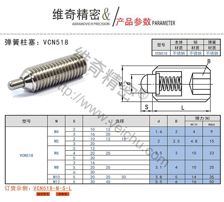 VCN518彈簧柱塞規(guī)格表